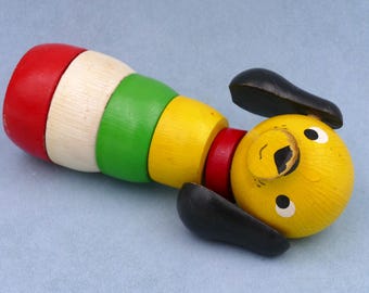 Jouet de construction vintage en bois pour chiots avec des blocs empilables