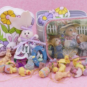 Vintage Easter Decoration Lot Easter Bunny Tin Easter Ornaments
