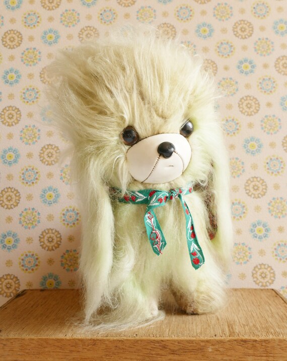 Vintage 1960's Japan Fluffy Lime Green Glook Style Dog Soft Toy