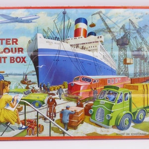 Vintage 1950&#39;s Tin Litho Watercolor Paint Tin Paint Box Englandv