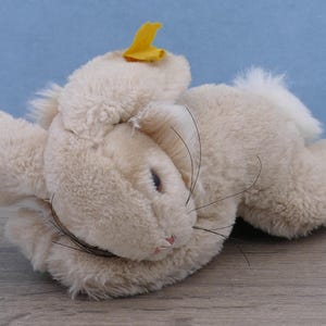 Vintage 1970&#39;s Steiff Sleeping Bunny Rabbit Floppy Synthetic Fur Plush Toy Germany
