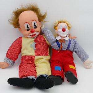 Pair Vintage 1960&#39;s Large Rubber-head Clown Dolls Basa Industria Peruana