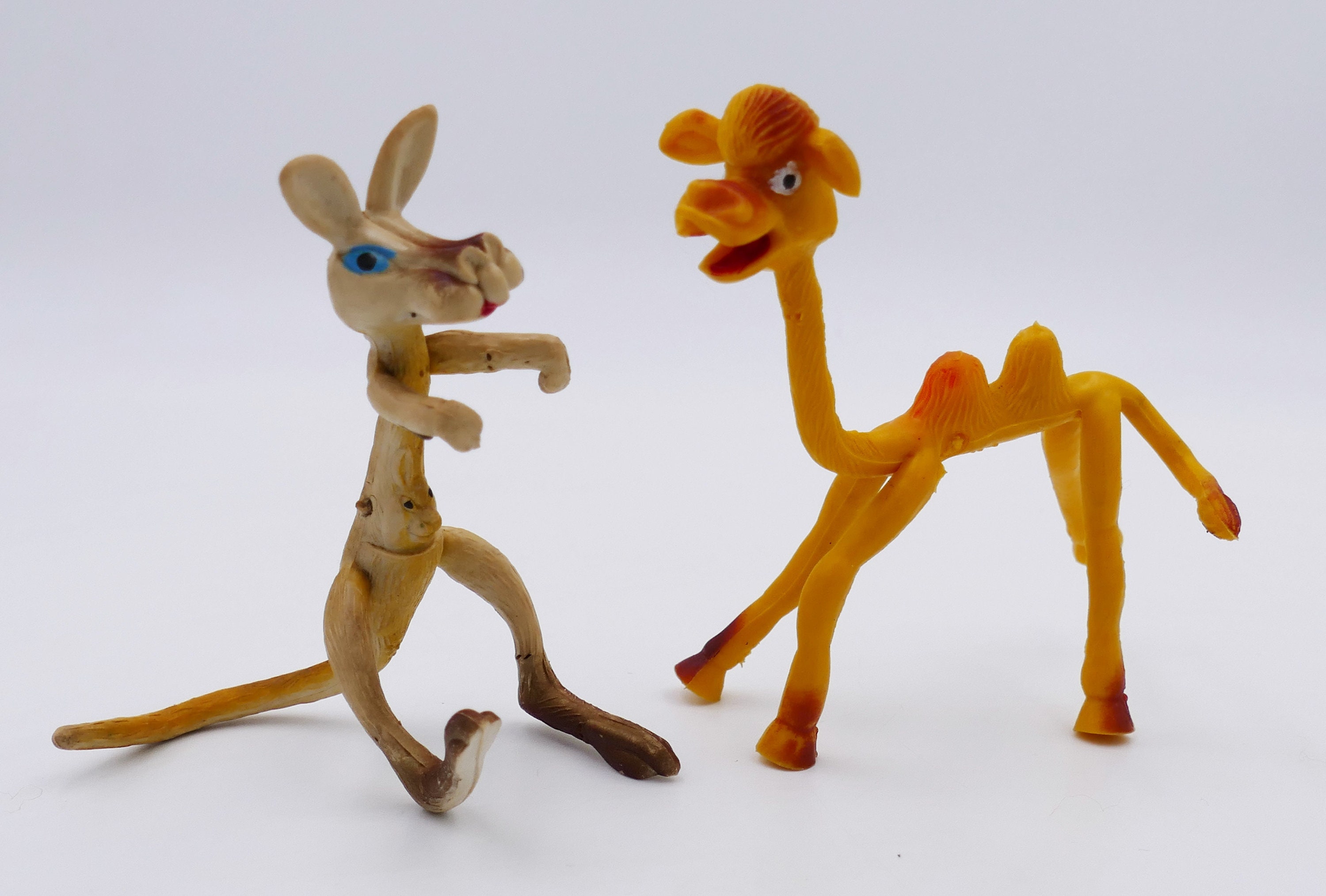 1980's Pair of Rubber Animal Camel Kangaroo Bendy Figurines Hong