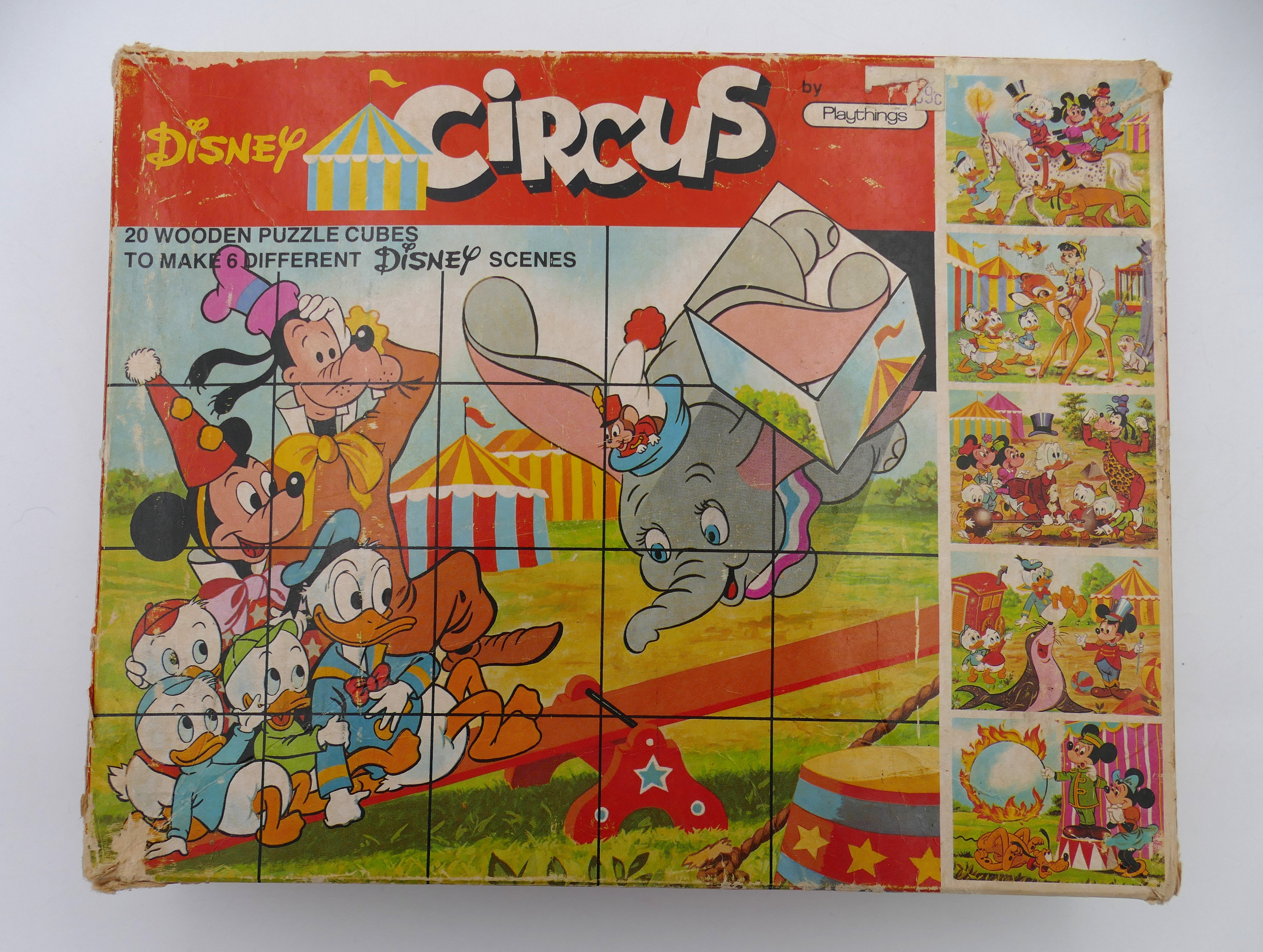 Mid-century 1950's Disney Circus Six Sided Wooden Block