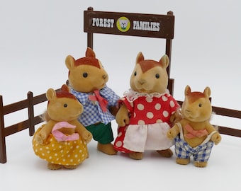 Familias del bosque de los años 80, familia de ardillas, papá, mamá, niño, niña, MC, juguete vintage