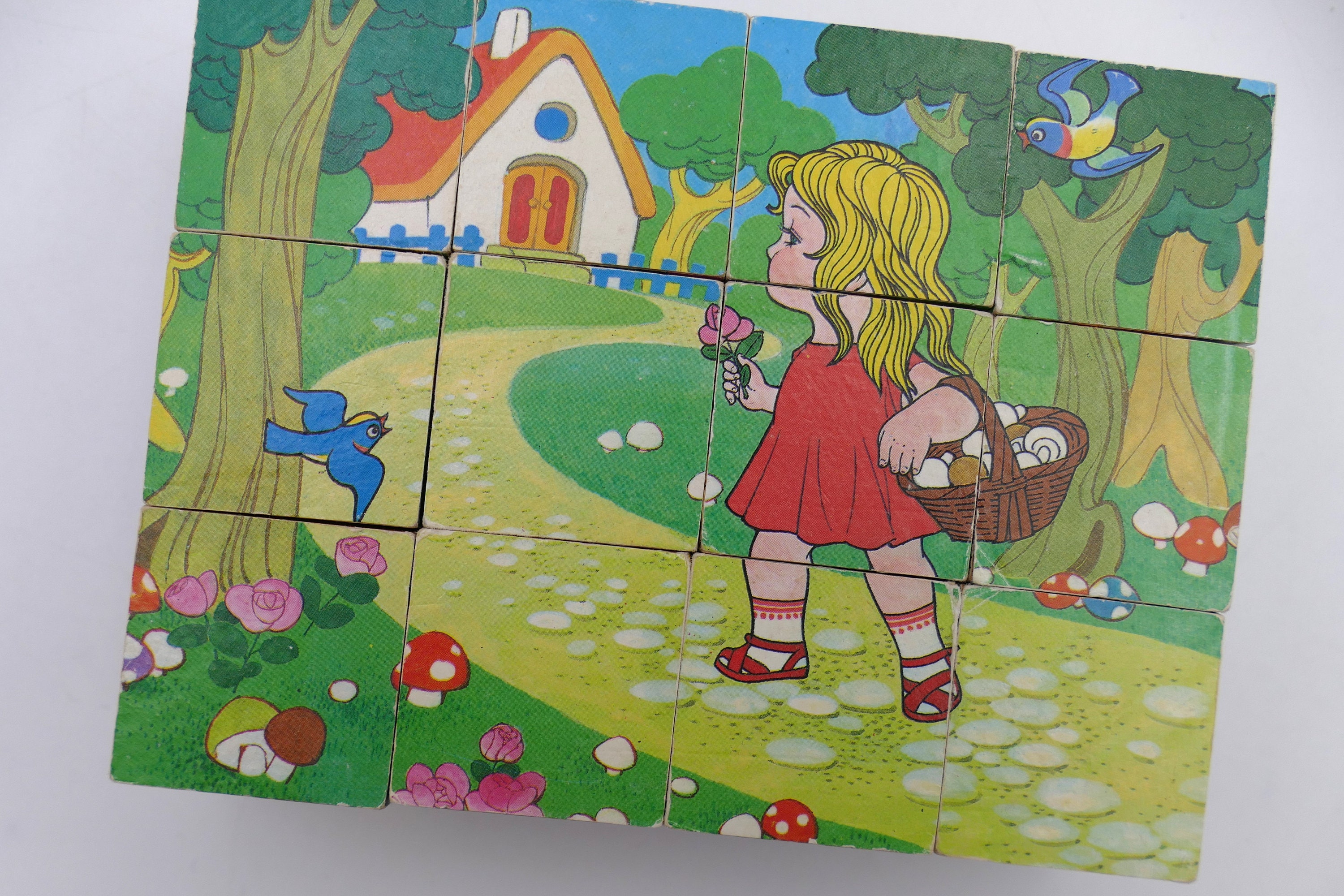 1990年代の子供用6面木製ブロックパズルキューブパズルゴルディ