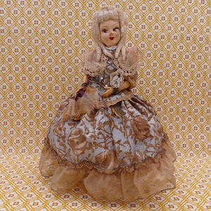 Vintage Hand Painted Fabric French Revolution Lady Marie Antoinette Style Folk Art Doll Figurine