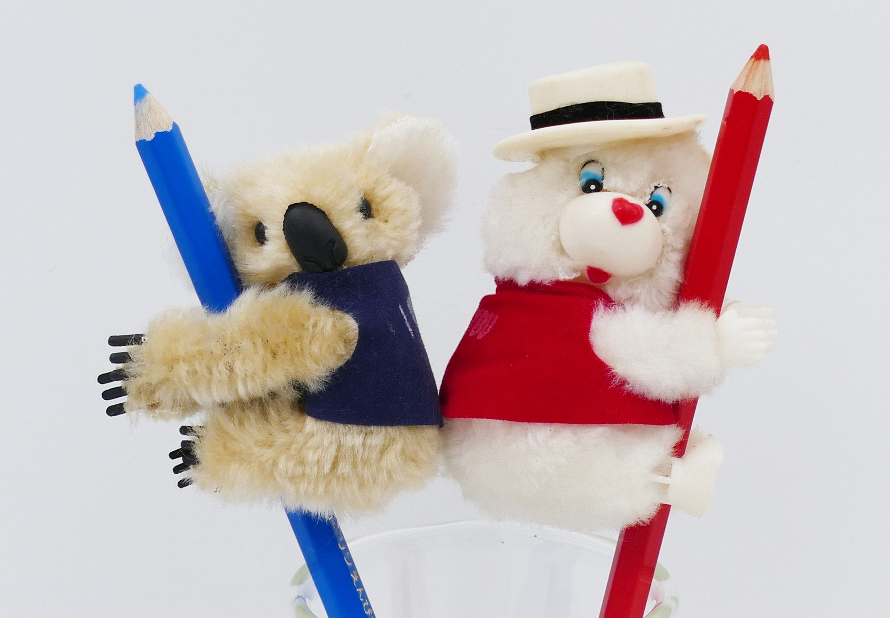 Pair of 1980's Pencil Huggers Koala Bear Teddy Bear Flocked