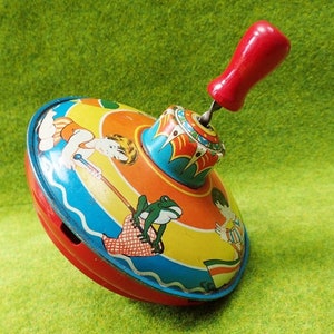Tin Litho 1950&#39;s Spinning Top Toy Elbezet Germany
