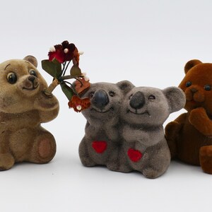 Trio of Vintage Flocked Novelty Teddy Bear Figurines