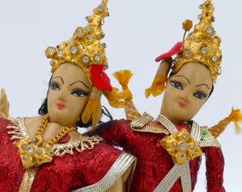 ヴィンテージのタイのダンス人形：職人による民芸品のカップル、民族