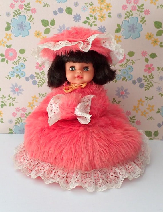 Vintage 1970's Fluffy Plush Rooted Hair Sleepy Eye Pajama Bag Doll