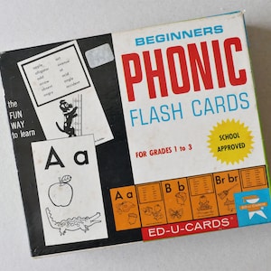 Vintage 1974 Lerarenhulp Educatief Beginners Phonic Flashcards Edu-U-Cards Originele doos