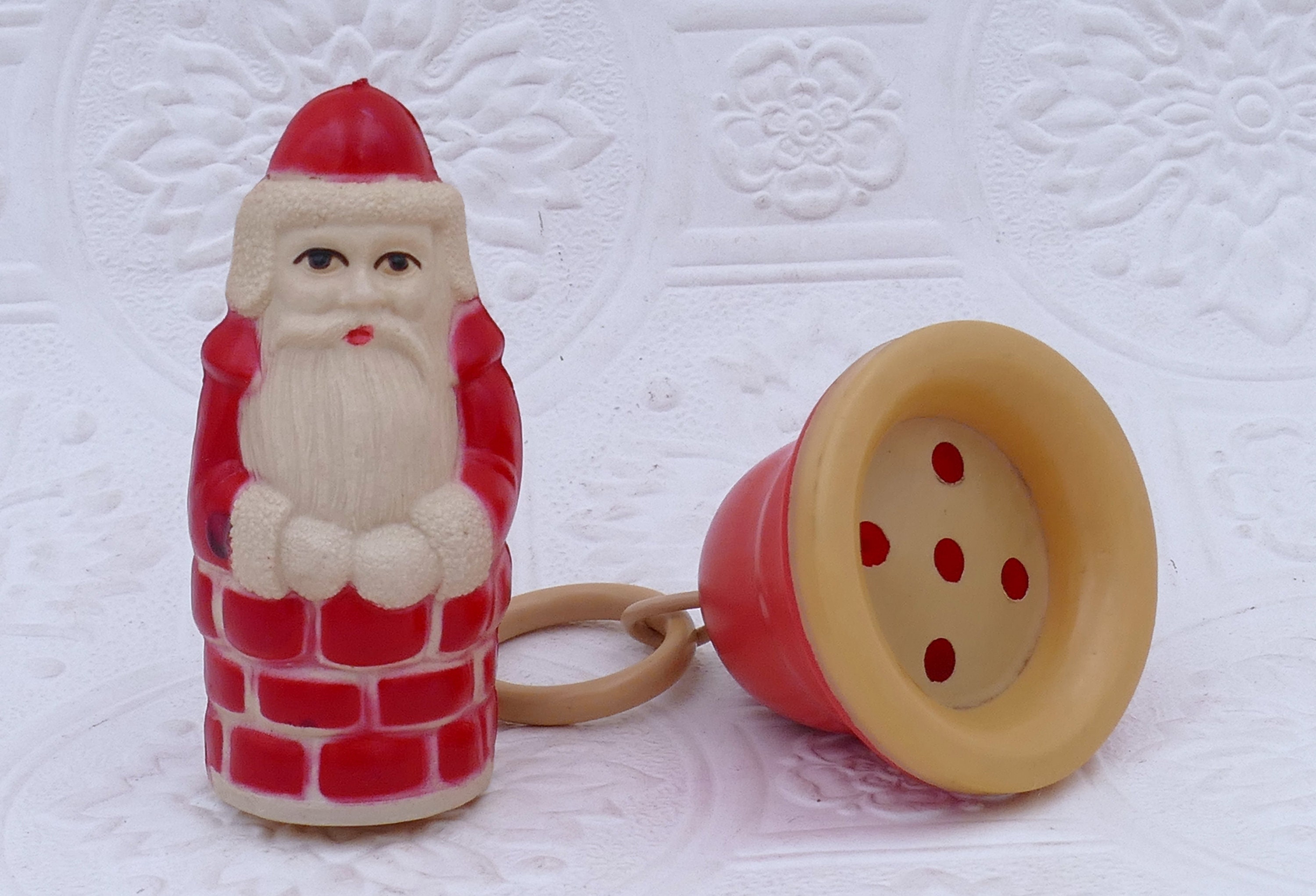 1940年代のヴィンテージセルロイド製ガラガラおもちゃ、サンタクロース