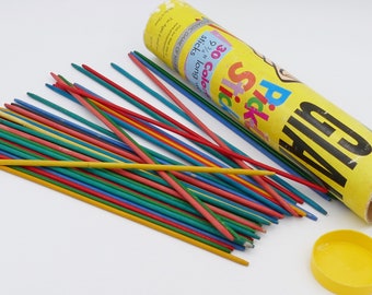 Vintage 1995 Giant Wooden Pick-Up Sticks Original Canister Pressman Toy Corporation