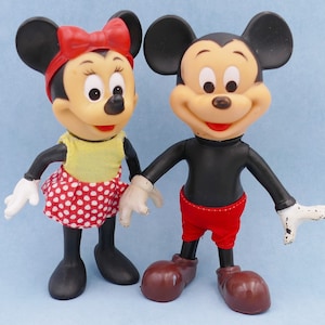 1960&#39;s Vintage R. Dakin Minnie Mouse Mickey Mouse Jointed Posable Vinyl Figurine