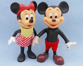1960er Jahre Vintage R. Dakin Minnie Maus Micky Maus Gelenk Posable Vinyl Figur
