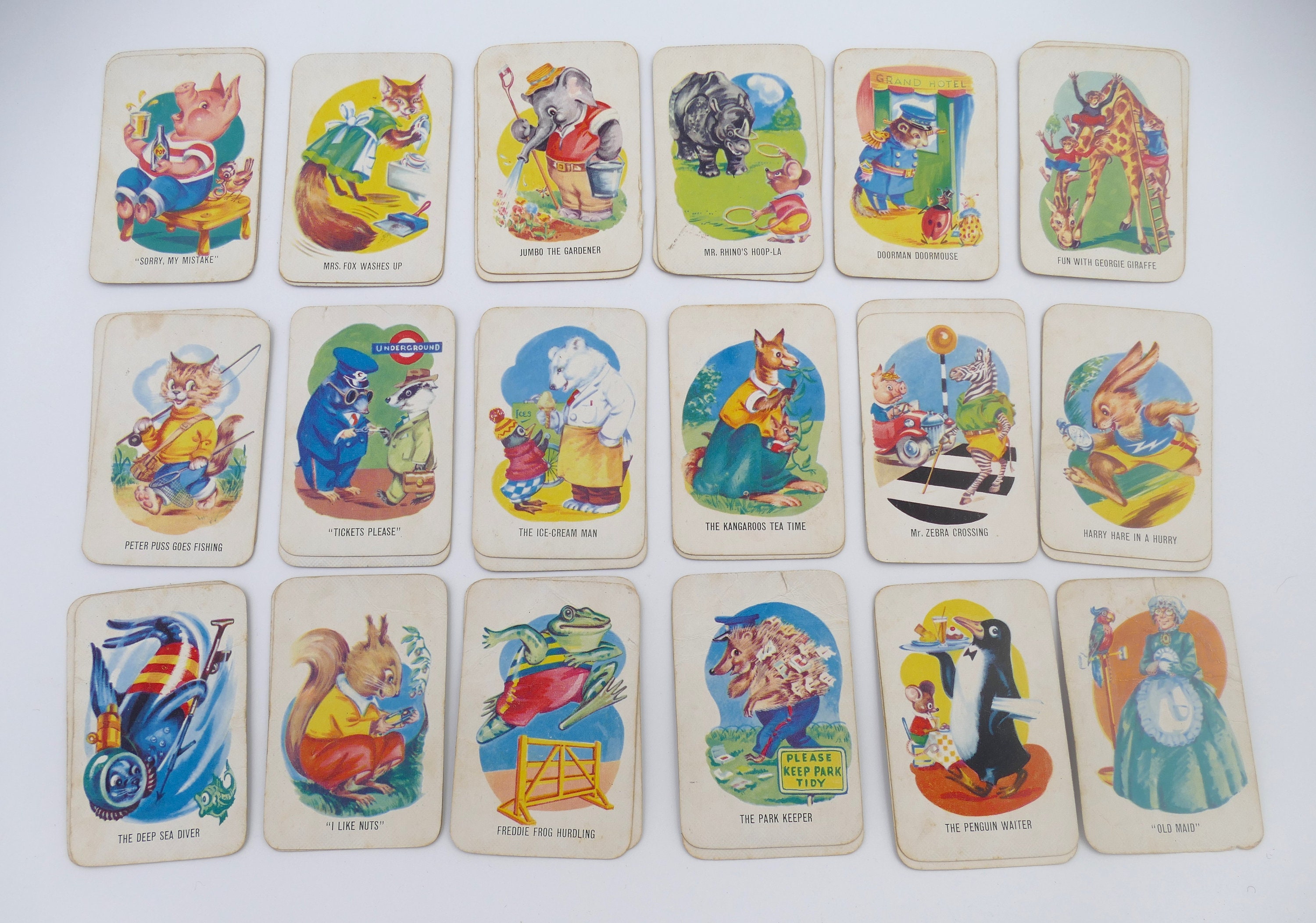 1950's Old Maid Playing Card Game Complete Original Box Tower