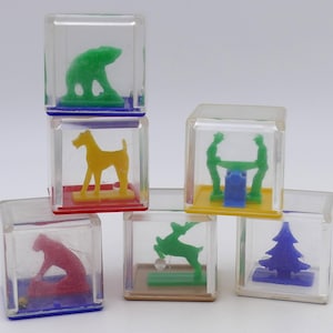 Vintage Baby Toy Stacking Blocks Rattle Blocks Animal Blocks