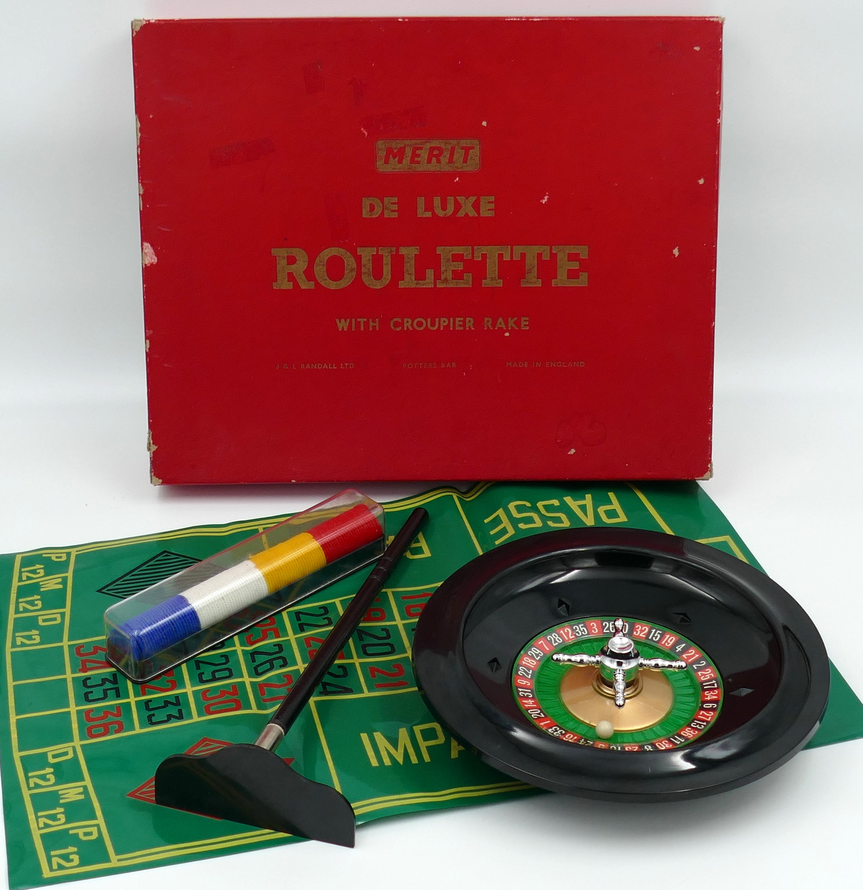 1950's Merit De Luxe Roulette Croupier Rake England Original Box