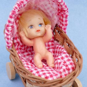 Vintage Cute Liddle Kiddle Clone Baby Doll Wicker Pram Buggy