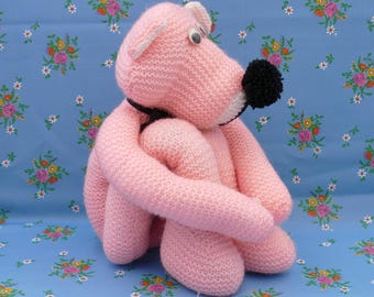 Vintage 1980's Hand-knitted Knee-hugging Pink Panther Soft Toy