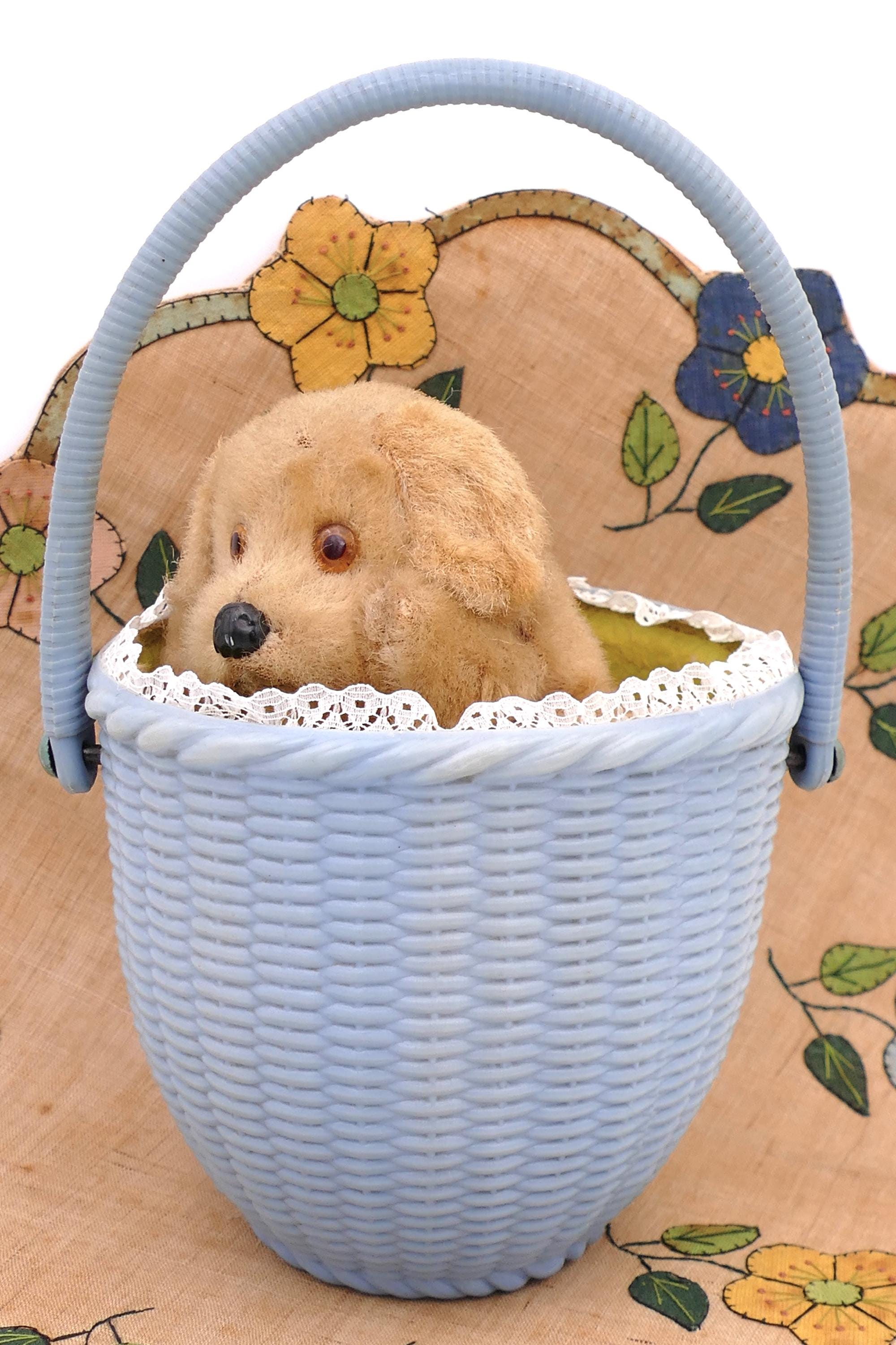 ヴィンテージ かごの中の子犬 ゼンマイ仕掛けのおもちゃ 日本製 - Etsy
