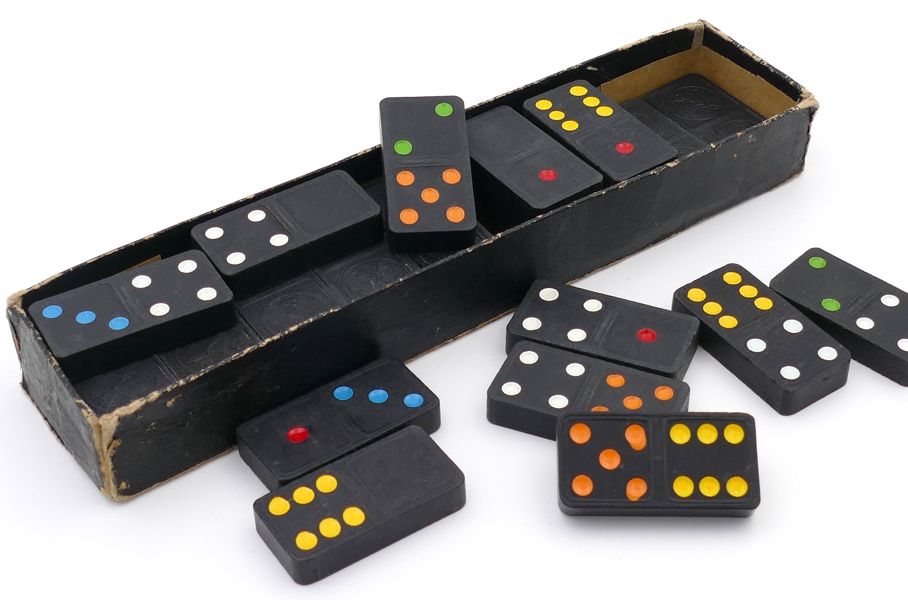 ニチユー　ドミノ Vintage 1960's Japan Color-dot Double-six Dominoes Complete