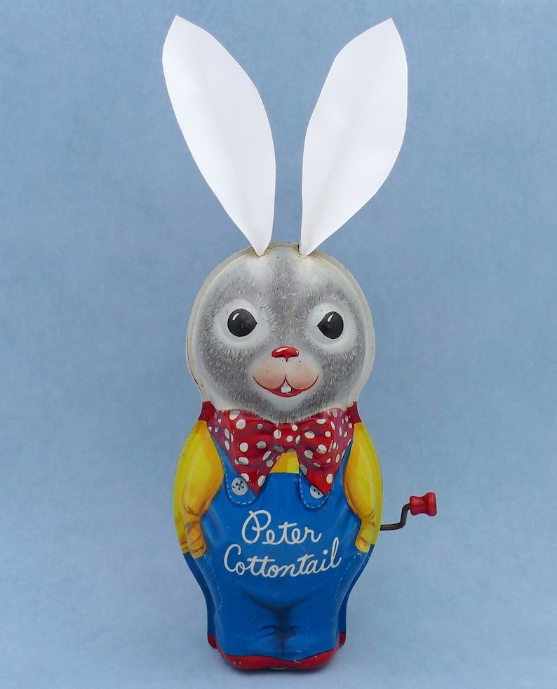 Winding Thread From Rabbit Vintage 1950's Winding Handle Musical Peter Cottontail Tin Litho ...