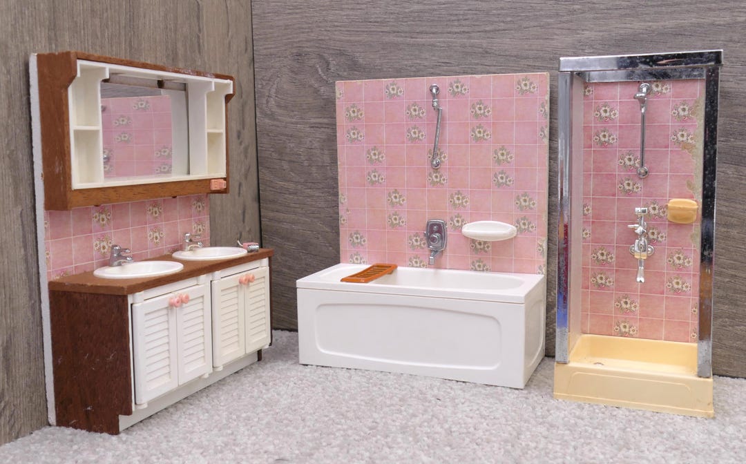 1970 s Pretend Play Toy Lundby Dollhouse Bathroom Furniture Set Shower