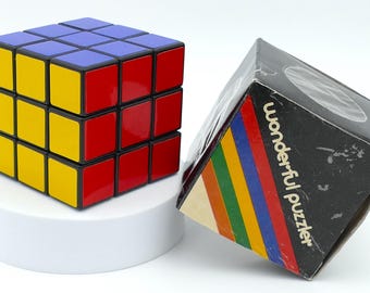 Cubo Mágico Vintage Wonderful Puzzler dos anos 80, embalagem original, fabricado em Taiwan.