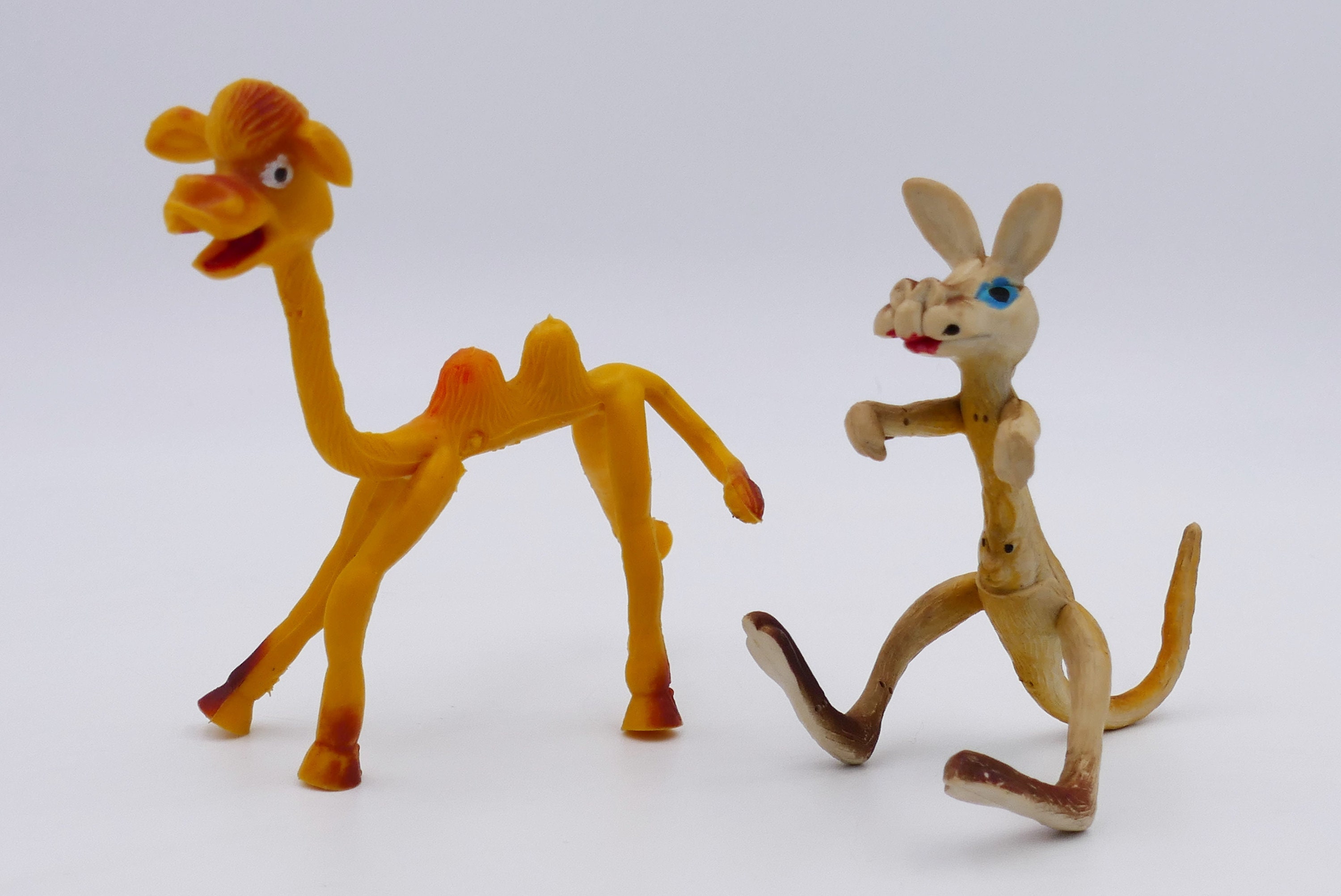 1980's Pair of Rubber Animal Camel Kangaroo Bendy Figurines 1980's Pair of Rubber Animal Camel Kangaroo Bendy Figurines