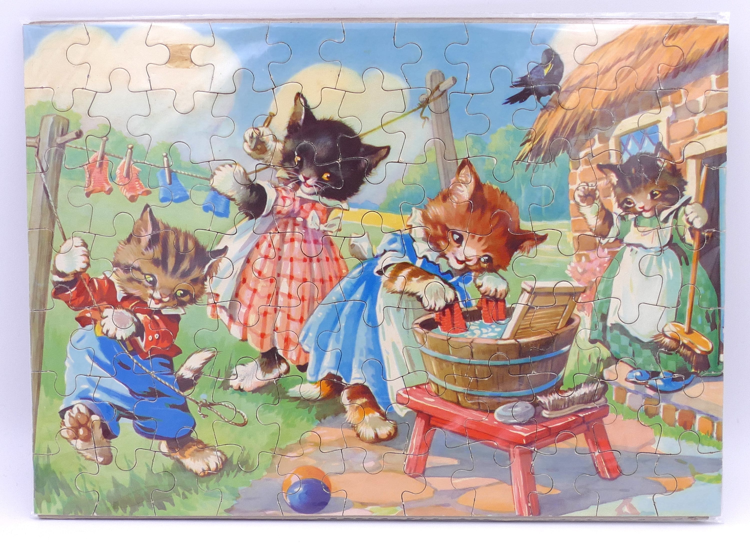 Vintage 1950's Laundry Day for Cat Family Children's Jigsaw Puzzle