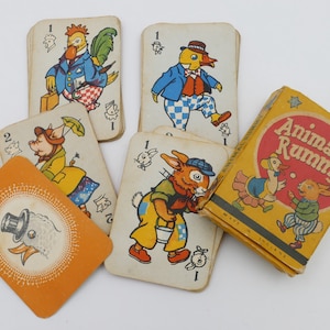 Jogo de cartas Animal Rummy dos anos 1950, caixa original completa, Inglaterra