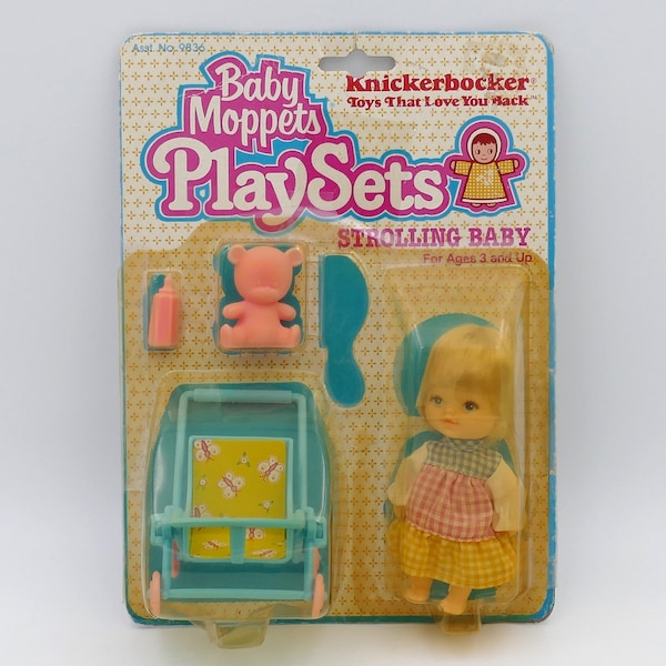 1981 Baby Moppets Play Sets Strolling Baby Knickerbocker Doll Original Packaging