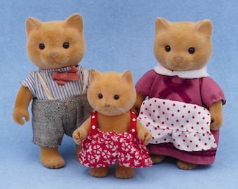 Famiglia di gatti della foresta degli anni '80, papà, mamma, ragazza, giocattolo MC vintage
