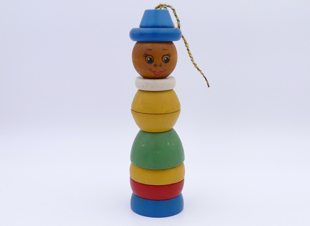 Vintage Wooden Threaded Stacking Block Figurine Building Toy - Etsy