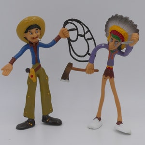 1970&#39;s Rubber Cowboy and Native Indian Bendy Figurines