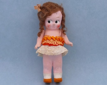 Muñeca Kewpie de porcelana de carnaval de los años 30 con articulaciones de resorte de mohair