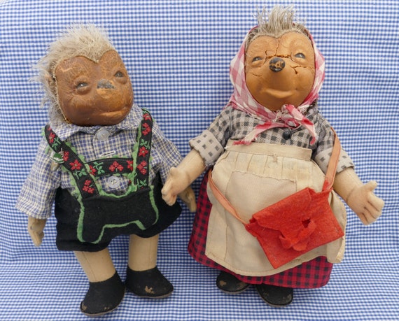 Pair of Vintage 1950's Original LARGE Steiff Hedgehog Doll