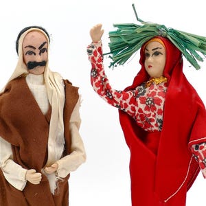Pair of Vintage Handmade Middle East Arabian Folk Art Figurine Dolls
