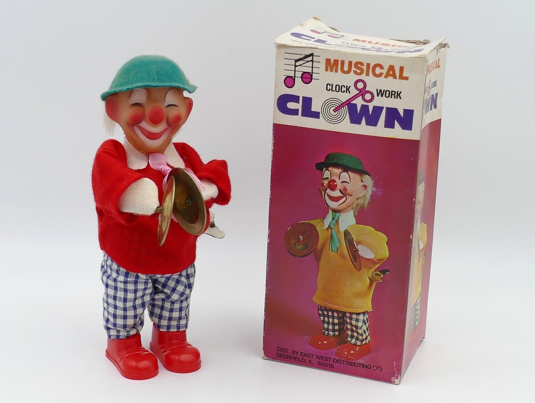 Battery Operated Charlie The Drumming Clown Tin Toy original