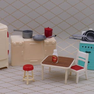 Vintage Pretend Play Toy Dollhouse Kitchen Furniture Set Sink Stove Fridge