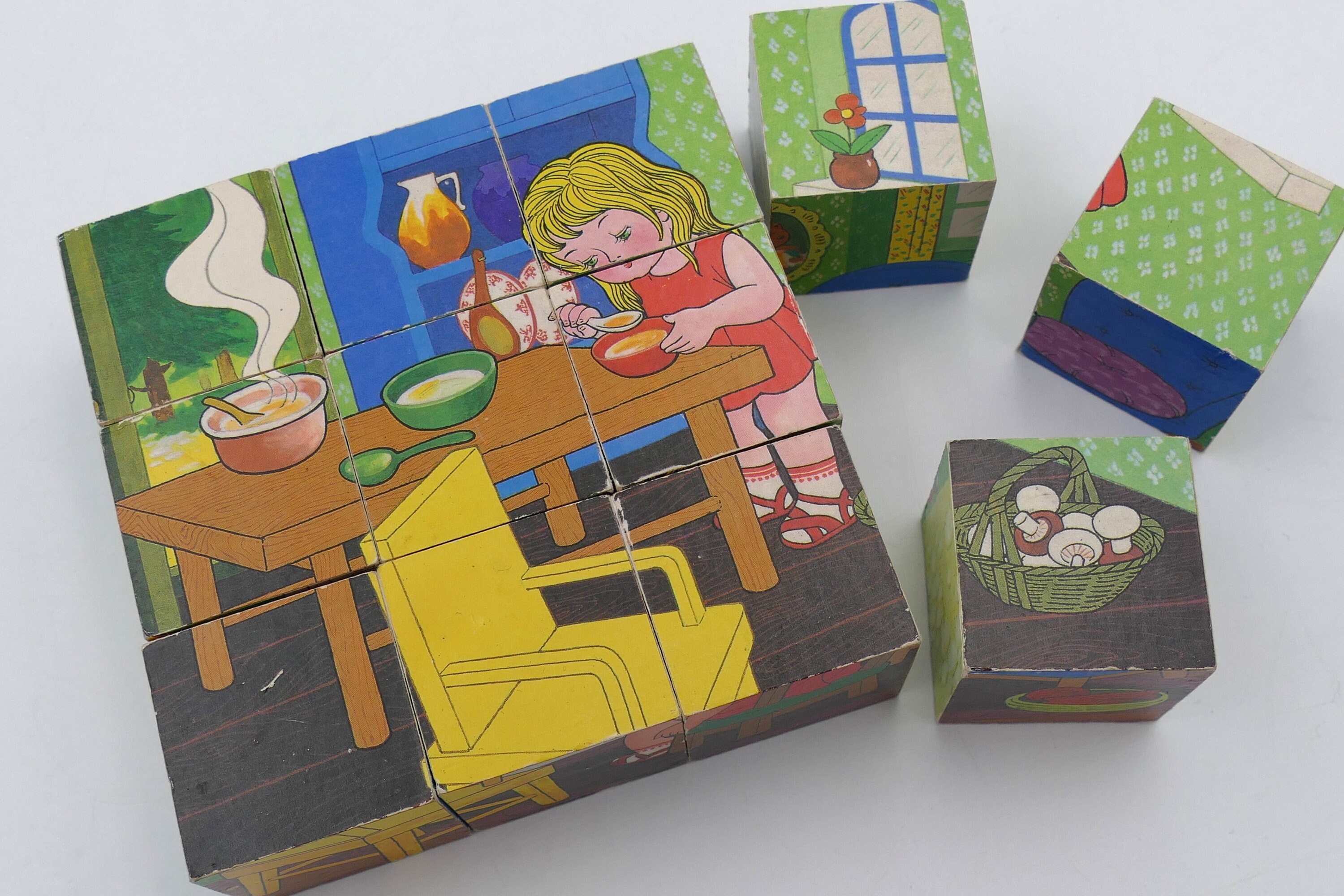 1990年代の子供用6面木製ブロックパズルキューブパズルゴルディ