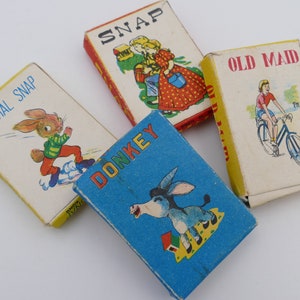 Cuatro juegos de cartas antiguos de Hong Kong de la década de 1980 Animal Snap Donkey Snap Old Maid Complete