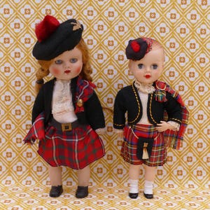 Pair of Scottish Highland Folk Art Heritage Dolls Traditional Uniforms
