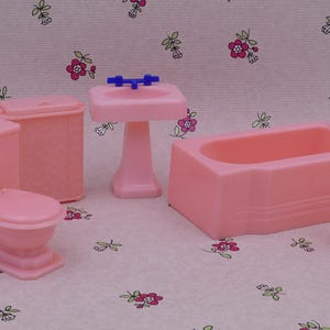 Casa de muñecas de juguete de simulación de los años 50, conjunto de muebles de baño Renwal