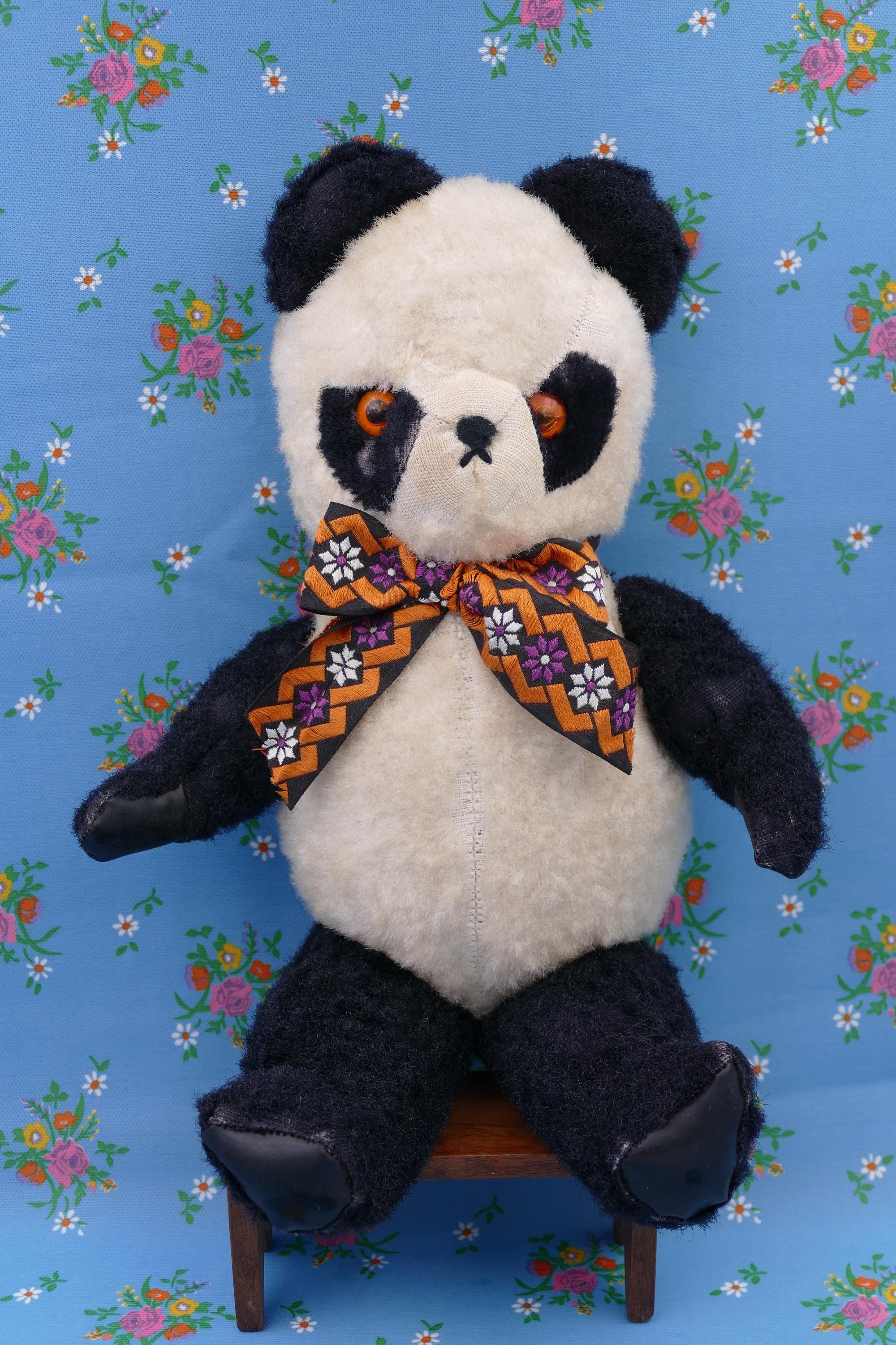 Vintage 1950's Wool Plush Jointed Panda Bear Teddy Bear Soft Toy