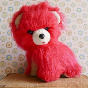 Vintage 1960 flauschiger Cerise Red Glook Style Hund Stofftier Bandai Typ