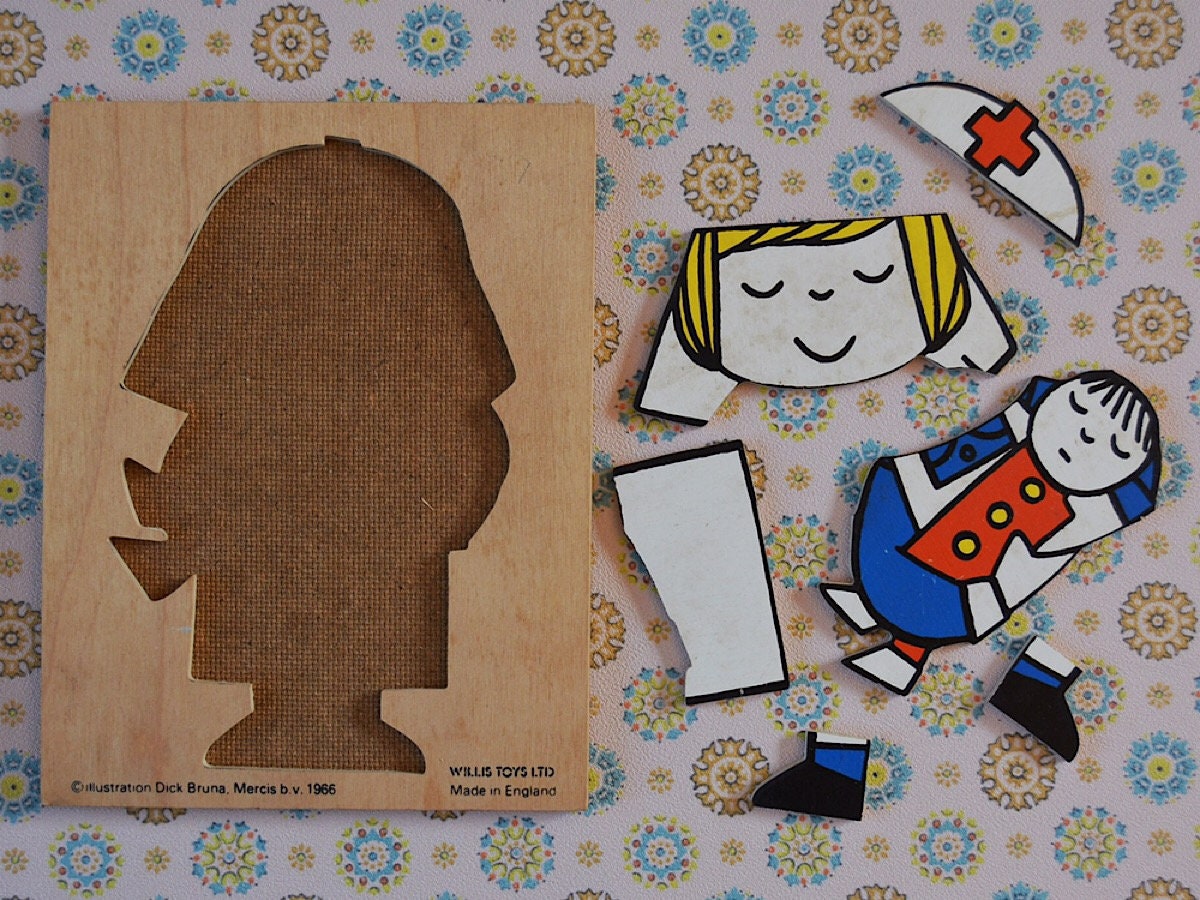 1973年製　ラベンスバーガー社　木製ジグソーパズル　ディック・ブルーナ Vintage Dick Bruna 2-in-1 Puzzle - 1973 Ravensburger Jigsaw